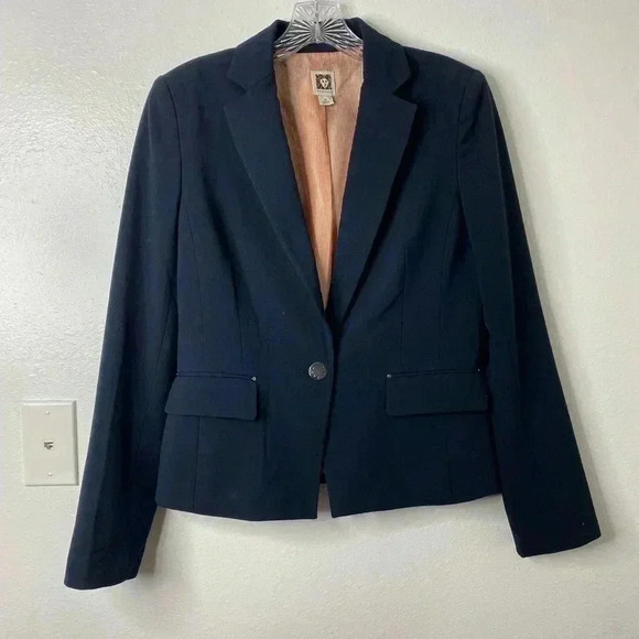 Ann Klein Navy Blue Single Button Blazer - Picture 2 of 5
